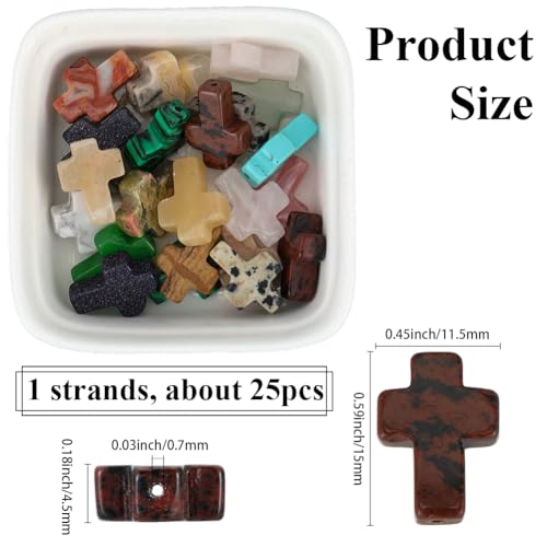 1 Box 25PCS Easter Cross Gemstone Beads with Holes Natural Mixed Color Stone Crystal Energy Spacer Loose Charms Bead Bulk for Jewelry Making Necklaces Party Holiday Adult Diy Craft Supplies