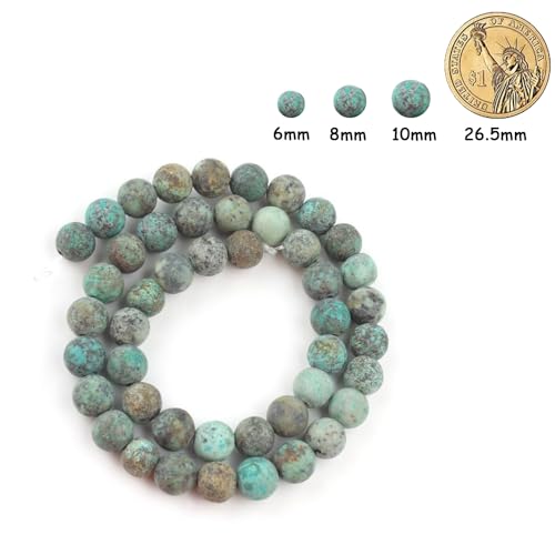 48pcs Natural Matte Africa Turquoise Gemstone Beads，8mm Frosted Round Loose Stone Beads for Jewelry Making DIY Earring Bracelet Necklace Crafts - color: Africa Turquoise, size: 8mm
