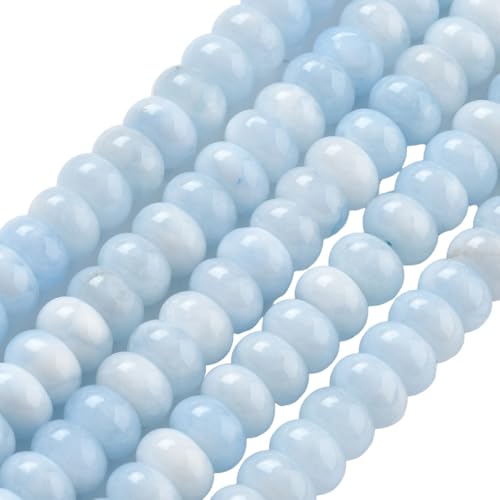 1 Box 2 Strands 148PCS 5X8MM Light Blue Natural White Jade Beads with Holes Rondelle Gemstone Crystal Stone Smooth Spacer Abacus Disk Charm Bead for Jewelry Making Earrings Diy Craft Supply - color: Light Blue, size: 148pcs