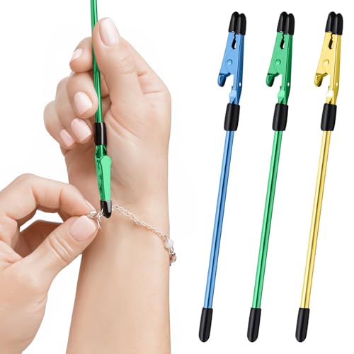 CraftyCrocodile Set of 3 Bracelet Helper Tool - Fastener Tool for Bracelet, Necklace, Jewelry, Watch - Сlip, Clasp Helper - Easy to Put on Yourself, Portable, Made of Metal, Blue, Emerald, Gold - color: Blue, Emerald, Gold