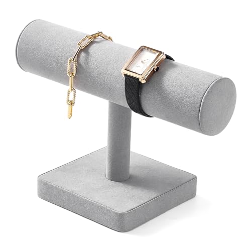 Oirlv Microfiber T-bar Bracelet Watch Organizer Display Stand Professional Jewelry Bracelet Display for Selling (Light Grey,Microfiber) - color: Light Grey