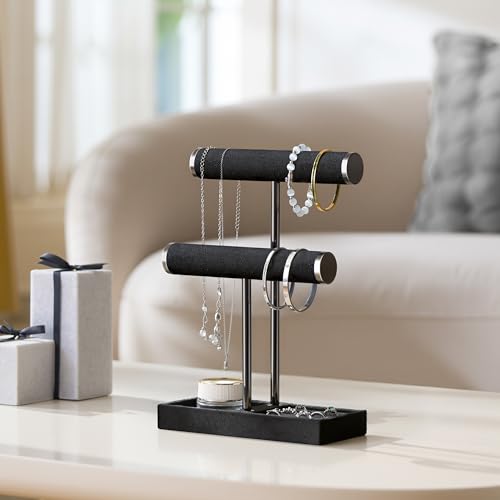bussdis 2 Tier Bracelet Holder Display - Detachable T Bar Black Velvet Bracelet Holder, Jewelry Holder Organizer for Bracelet, Necklace, Earrings, Rings - color: Black