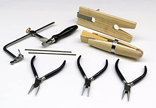 JTS Jewelry Making Tools Kit Hand Tools for Design and Repair Set Includes Bench Pin with Clamp - Saw Frame - 2dz Blades - Ring Clamp - 3 Basic Pliers