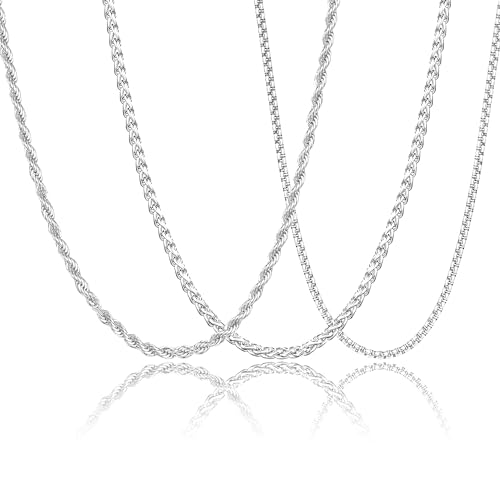 Graduation Gifts -3 Pcs Chain for Men Necklace for Boys 316L Stainless Steel Cuban Link/Figaro/Herringbone Chains Set Jewelry Gifts for Men Women Boys Black/Gold/Silver 16/18/20/22/24 Inches - color: Type B-Silver, size: 24''