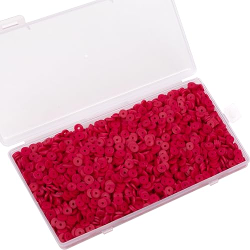 2000Pcs White Clay Beads Polymer Clay Spacer Beads Flat Beads 6mm Round Heishi Vinyl Beads for DIY Craft Gift Adults Bracelets Necklace Jewelry Making Earring Accessories (Red) - color: Red
