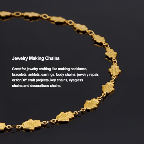 KYUNHOO 4.3 Yards Gold Chains for Jewelry Making Embossed Palm of Hand Chain Links on Spool for Women Men DIY Necklace Bracelet Crafts Find Supplies - color: Hand Gold