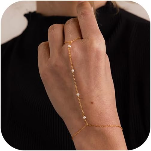 Hand Chain Bracelet for Women: Dainty 14k Gold Silver Plated Ring Chain Bracelets for Women Trendy Jewelry for Wedding Prom Birthday Gifts for Women