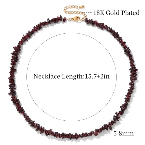 Raw Crystal Necklaces for Women 5-8mm Handmade Natural Stone Necklace Beaded Choker Necklace Healing Crystal Necklace Gemstone Necklace Raw Crystal Beaded Necklace for Her - style: Garnet