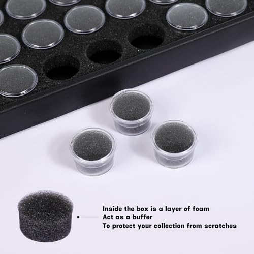 50 Gem Display Case Diamond Gemstone Storage Box, Small Round Plastic Containers Box Jewelry Organizer Container with Foam, Black Foam Gem Jars Showcase with 50 Gemstones Storage Jar