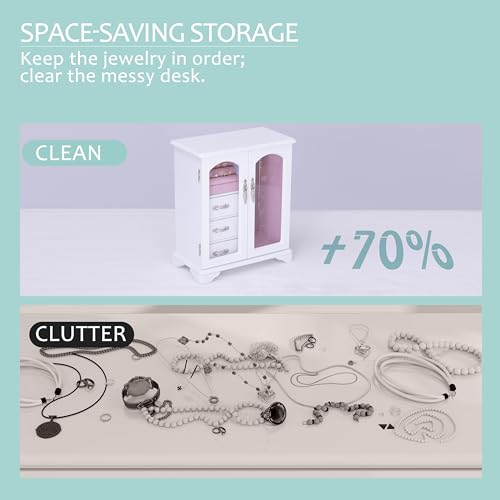 White Jewelry Box,Handle Carving Craft Wooden Jewelry Boxes,With Swivel Hook And Velvet Lining Large Jewelry Box For Women,Suitable As Gift For Friends
