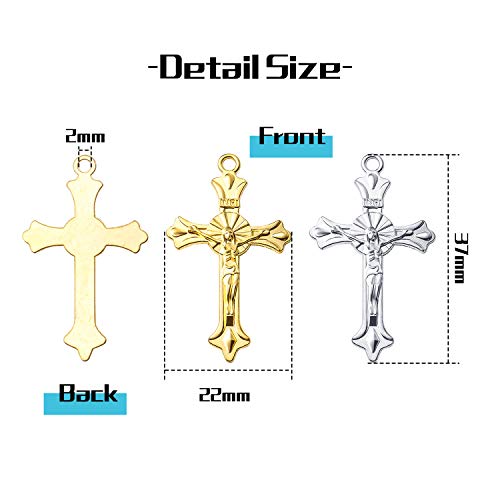 BronaGrand 50pcs Alloy Cross Charms Pendants Jewelry Rosary Cross Charms for DIY Bracelet Necklace Jewelry Making Findings,37×22mm - color: Gold/Antique Silver