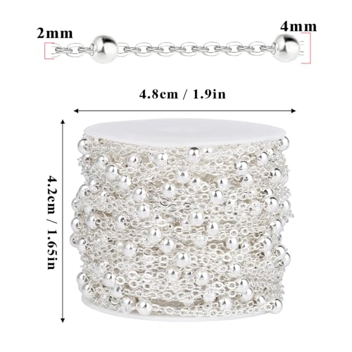 33 Feet Silver Satellite Cable Chains Roll, 2MM Silver Plated Brass Ball Beaded Cable Link Chains Spool Bulk for Jewelry Making DIY Craft - color: 4.0mm beads silver satellite cable chain