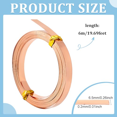 BENECREAT 19.7 Ft Flat Copper Wire, 0.26 in Wide Copper Jewelry Wire, Flat Copper Craft Material for DIY Jewelry Cladding, Wedding Handmade Wire