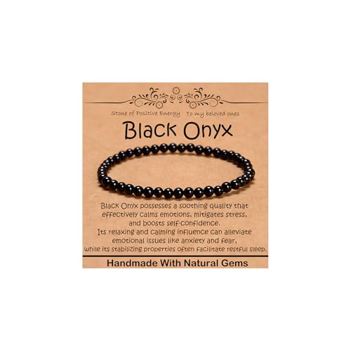 Natural Healing Gemstone Bracelet Handmade Yoga Stretch Elastic Bracelet Stress Relief Crystal Jewelry for Men and Women - color: Black Onyx (Positive Energy), size: 4mm
