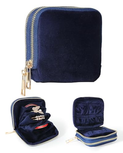 COOLYOUTH Travel Jewelry Case Organizer for Women Portable Jewelry Box with Small Pouches Mini Jewelry Bag for Rings, Bracelets, & Bangles with Smooth Metal Zipper (Navy Blue) - color: Navy Blue