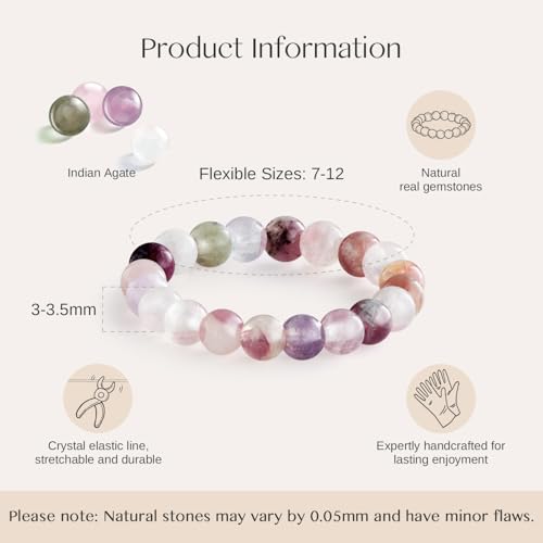 NLIEO Natural Gemstone Stretch Beaded Rings for Women Stackable Dainty Elastic Crystal Rings Jewelry - style: Indian Agate