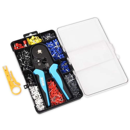 WGGE Ferrule Crimping Tool Kit, AWG 23-7 Self-adjustable Ratchet Wire Ferrule Crimper Plier Set with 1200pcs Wire Terminals Crimping Connectors Wire Ends Ferrules