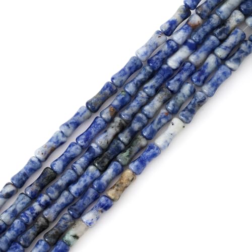 5x12mm Natural Blue Sodalite Stone Bamboo Shape Gem Healing Energy Loose Spacer Beads for DIY Necklace Bracelet Earring - color: Blue Sodalite