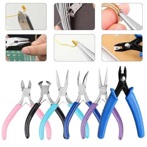 6 PcsJewelry Pliers Set, Include Needle Round Bent Nose Zipper Wire Cutter Looper Jewelry Pliersset, Wire Wrapping Tools for Jewelry Making Repair DIY Arts and Crafting, Jewelers Pliers Set - style: 6pcs-Mixed Color