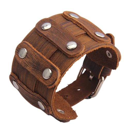GelConnie Leather Cuff Bracelet Punk Braided Bracelets Rock Leather Wristbands Faux Mens Leather Bracelet Gothic Viking Bangle Adjustable Wrap Bracelet for Women,Men - color: Brown Leather Cuff
