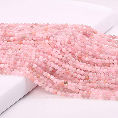 Natural Faceted Rose Quartz Beads Natural Stones Loose Bead for Jewelry Making Bracelet Necklace (Size 2mm,Length 15") - color: Rose Quartz, size: 2mm