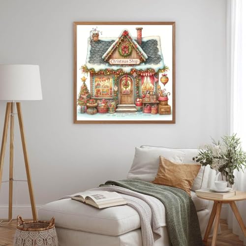 MOMDEDP Christmas Shop Diamond Painting Kits for Adults, Winter 5D Diamond Art Kits for Beginner DIY Full Drill Diamond Dots Crystal Craft Kits for Home Wall Decor Gifts 11.8x11.8 inch