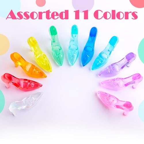 Niceup 75pcs Small Princess Glass Slippers 2in Plastic Crystal High Heel Shoes Toy for Princess Party Favors Doll House Decorations Cupcake Toppers Girls Craft Trinkets Pinata Fillers Hide Seek Toys - style: Princess Shoes (about 75pcs)