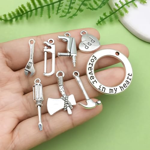 Sailanzi 45pcs Ancient Silver Father's Day Series Set Hammer, Wrench, Screwdriver Jewelry Making DIY Keychain Earrings Pendant Various Design Charms for Jewelry Making Bracelets Necklace(SN790) - color: SN790