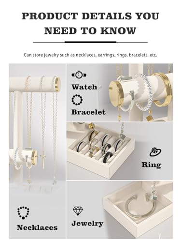 Bracelet and Necklace Holder,Velvet Jewelry Necklace Display Organizer Stand,bracelet Holder for Selling,Bracelet and Necklace Storage Tree (Style 2（Beige+ Metal lid）) - style: Style 2（Beige+ Metal lid）