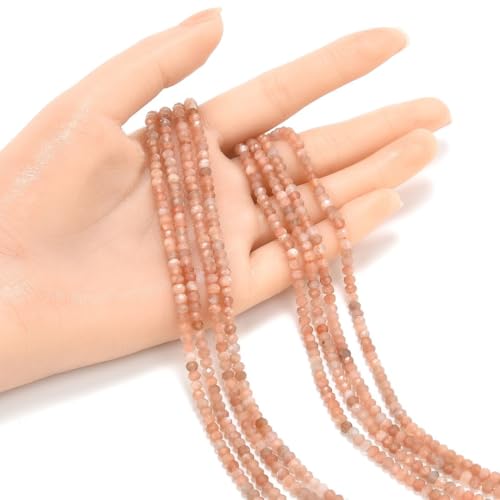 Adabele 15 Inch Natural Pink Moonstone Healing Gemstone 4mm x 3mm Tiny Small Faceted Round Rondelle Loose Beads Stone Spacer (170-180pcs) for Craft Jewelry Making GK-B6 - color: Pink Moonstone, size: 4mm x 3mm - 15 inch/1 strand