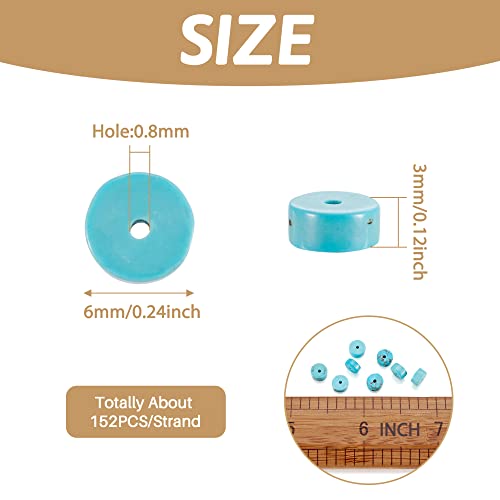 Craftdady 150Pcs 6mm Natural Stone Heishi Coin Disc Beads Flat Round Disk Gemstone Loose Beads Turquoise Color for Jewelry Craft Necklace Bracelet Making Hole: 1mm - color: Cyan Blue, 6mm