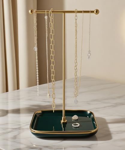 VROOMIUM Necklace Holder- Ceramic Base 1ft Height Jewelry Organizer Stand, Aesthetic Jewelry Hanger Display for Necklaces, Bracelets, Rings, Exhibidor de Collares-Elegant Green - color: Sq. Elegant Green