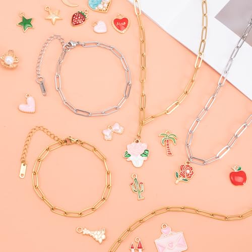 Wurosi 32 Pcs 18K Gold Plated Chain Necklace Bracelets Kit, Paperclip Chains, 18 Inch Bulk Charm Necklace Chain for Jewelry Making, Paperclip Bracelets for Women - color: 32 PCS 18K Gold+Silver