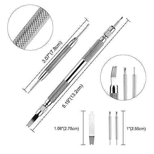 Spring Bar Tool, Watch Band Tool Set, Watch Wrist Bands Strap Removal Repair Fix Kit with Extra 3 Tips Pins & 40PCS Heavy Duty Stainless Steel Pins - color: 45pcs Silver