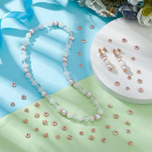 PH PandaHall 100pcs 10 Styles Bead Caps Flower Bead Caps 6/7/8mm Spacer Beads Flower Bracelet Beads Flat Spacers Rose Gold Brass Bead for Jewellery Making Friendship Bracelet Making DIY Crafts - color: Rose Gold