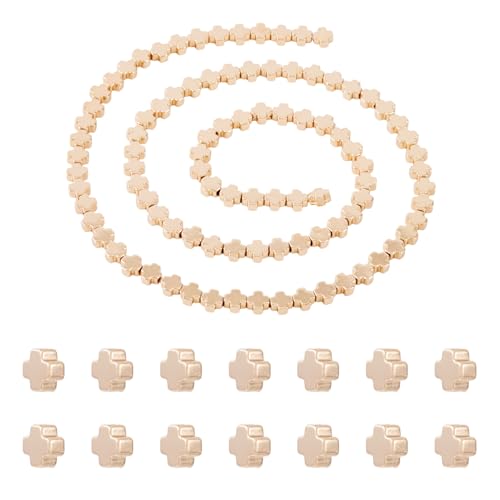 202 Pcs Hematite Cross Beads for Jewelry Making 4mm Natural Gemstone Hematite Beads Small Cross Crucifix Bead Charms for Women Men Bracelet Necklace Jewelry Making - color: Light Gold-Hematite