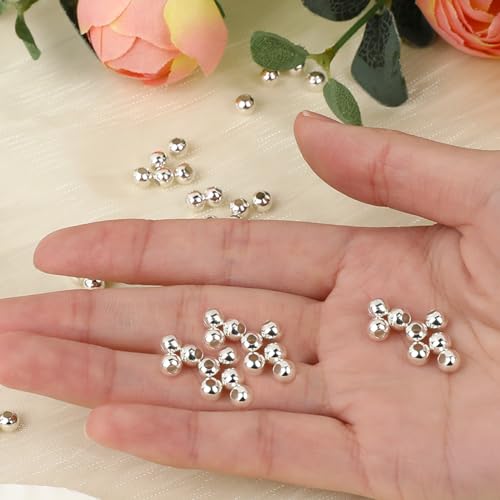1500PCS Metal Spacer Beads for Jewelry Making, Silver Bead with Hole Stainless Steel Spacer Bead Plated Round Loose Charm Caps Beads for DIY Jewelry Making Bracelet Necklace Crafting (4mm)