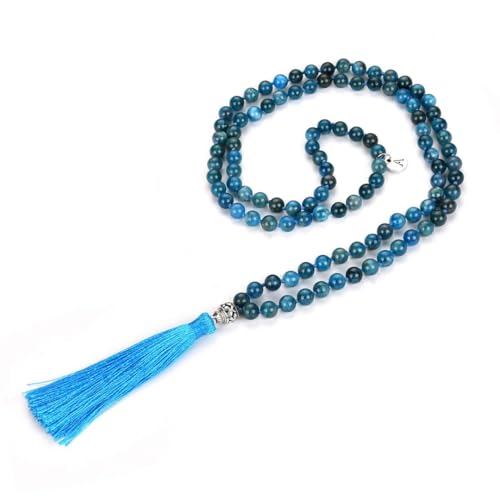 Adabele Premium 108 Mala Beads Malas Necklace - Natural Healing Gemstone Tibetan Buddhist Japa Prayer Meditation Reiki Chakra Stone Quartz Rock Women Men Jewelry - style: Blue Apatite