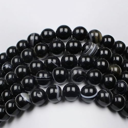 MJDCB Natural Black Striped Agate Round Loose Beads for Jewelry Making DIY Bracelet Necklace (4mm) - color: Black Striped Agate, size: 4mm