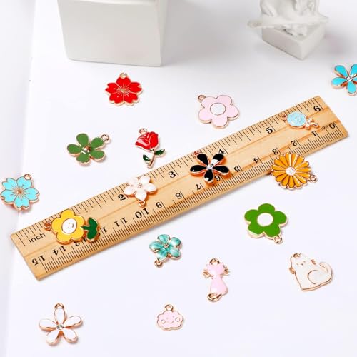 MARFOREVER 120 Pcs Spring Summer Floral Themed Charms, Flower Charms for Jewelry Making, Assorted Gold Enamel Charm Pendants for DIY Necklace Bracelet Earrings Supplies Gifts for Mom Women - style: Flower