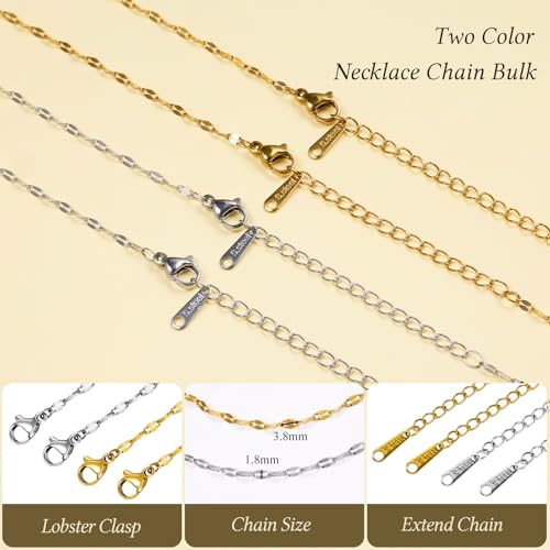 Jabogrii 20pcs Stainless Steel Necklace Chain for Jewelry Making Gold and Silver Lip Necklace Chain Bulk 18 Inches Jewelry for Women - color: Lip Chain
