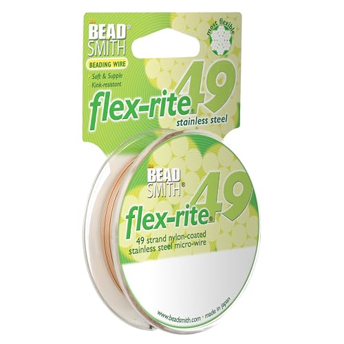 The Beadsmith Flex-Rite Beading Wire - 49-Strand Nylon-Coated Stainless-Steel Wire, 0.018" (0.45 mm) Dia, Rose Gold, 30 ft Spool, Durable Necklace & Bracelet String, for Jewelry Making Supplies - color: Rose Gold, size: .018” Dia - 30 ft