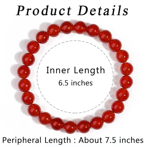 MAIBAOTA Healing Crystal Bracelet for Women Men, 8/4 mm Natural Stone Beaded Bracelets, Jewelry Birthday Gifts, Round Gemstones Stretch Bracelets - color: Red-Carnelian, size: 8 mm