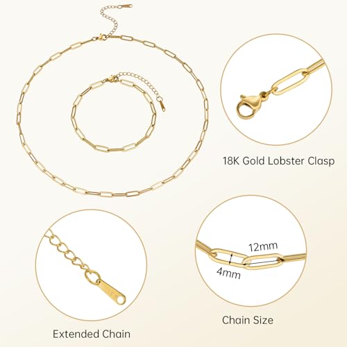 SMYHTGLIF 20 Pack Paperclip Chain Bulk Necklace Bracelet for Jewelry Making 4mm Gold Plated Stainless Steel Necklace Bracelet for Women - color: Gold