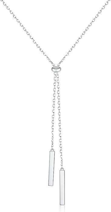 Long Necklace Sterling Silver Larait Bar Y Lariat Long Chain Drop Adjustable Necklace Gift for Her, 30"
