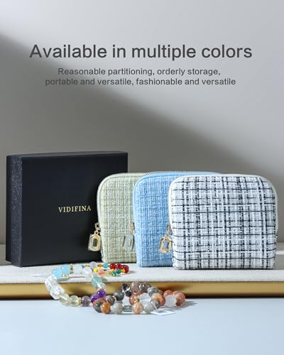 Travel Jewelry Case, Small Tweed Jewelry Bag with Zipper, 5-Layer Anti-Scratch Pouch for Bracelets Necklaces Earrings, Tangle-Free Jewelry Storage, Gift for Her Tweed Blue - color: WOVEN-Blue