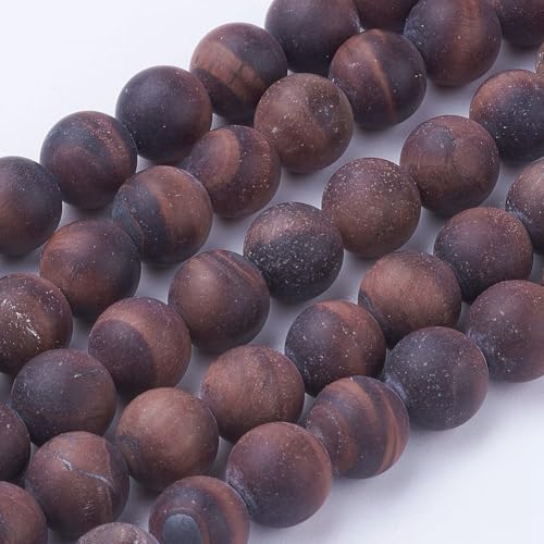 45Pcs Natural Red Tiger Eye Round Bead 8mm Round Natural Gemstone Beads Frosted Spacer Loose Bead for DIY Craft Bracelet Necklace Earrings Jewelry Making Supplies - color: Frosted Natural Tiger Eye