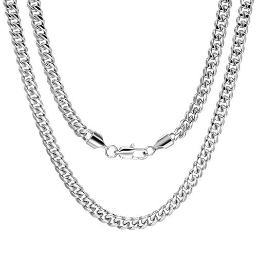 4/6mm Cuban Link Chains for Men - Gold/Silver Plated Stainless Steel Miami Curb Chain Necklace - No Tarnish Hip Hop Mens Jewelry, 18"/20"/22"/24" - color: 6MM Silver Chain, size: 20inch