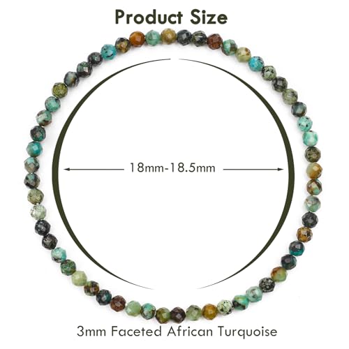 BONNY BOXX Natural Genuine Gemstone Faceted Round Beads Bracelets, 3mm Adjustable Stretchy Tiny Faceted Black Tourmaline Bracelet, Healing Crystal Reiki Chakra Dainty Jewelry Fashion Gifts - color: African Turquoise