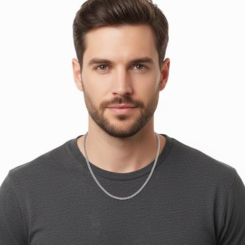 Fiusem 3.5mm Cuban Link Chains for Men, Silver Tone/Black/14K Gold Plated Stainless Steel Necklace Chain, Mens Necklace 16, 18, 20, 22, 24, 26, 28 Inch - size: 24 Inches, style: a.3.5mm width-steel